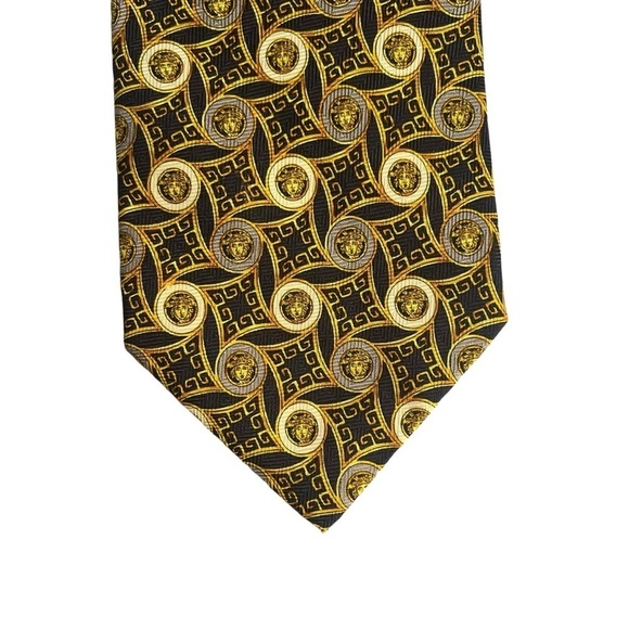 GIANNI VERSACE 90s Vintage Metallic Silk Medusa Pattern Tie Made in Italy - Picture 4 of 9